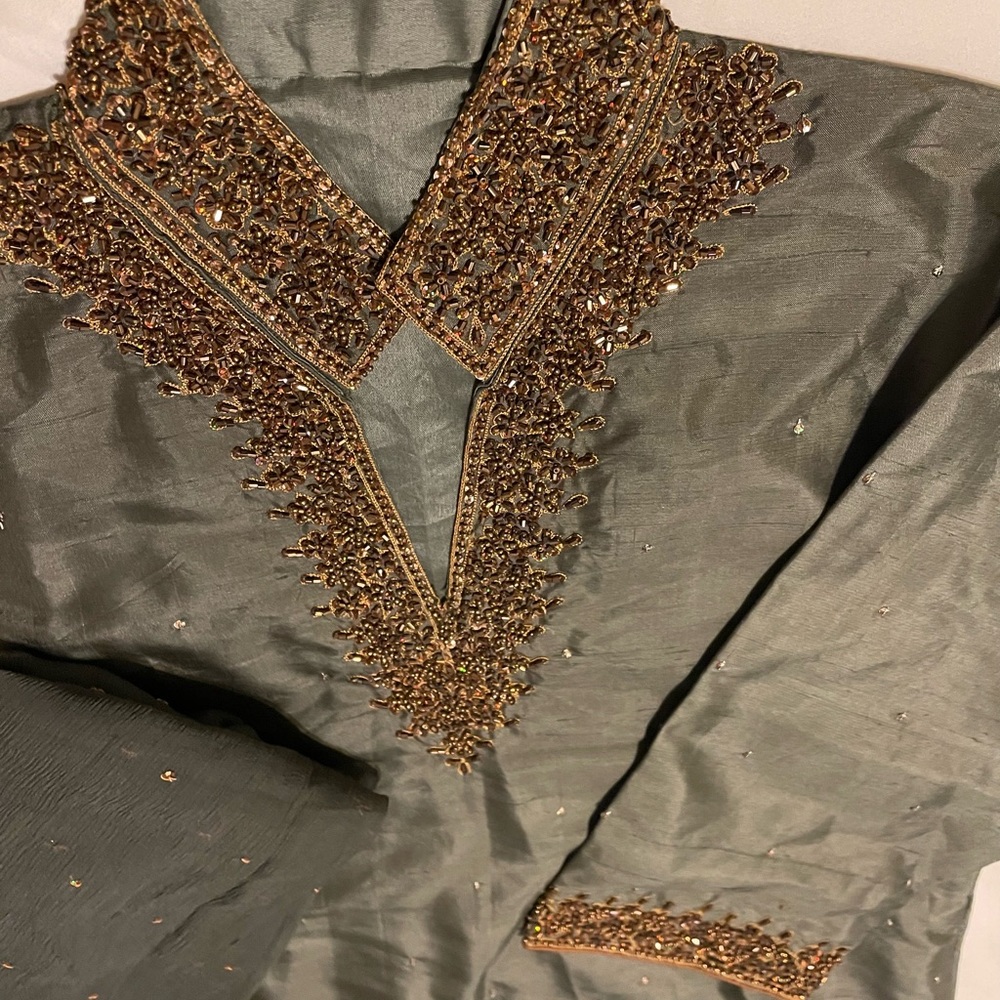 Indian dress New Green/brown embroidered